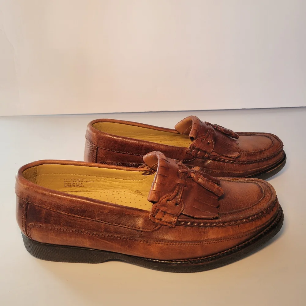 FLORSHEIM Men's 9D Brown Leather Moc Toe Tassel Kiltie Loafers‎ 18170 Brazil